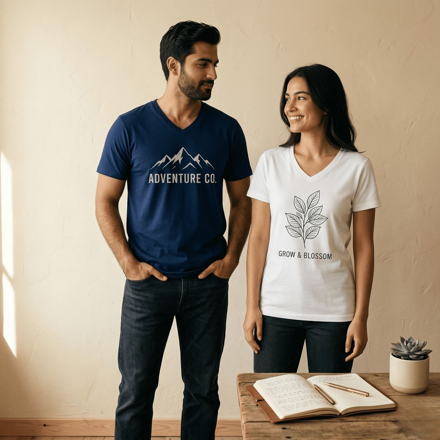 Pure Cotton V Neck T-Shirt