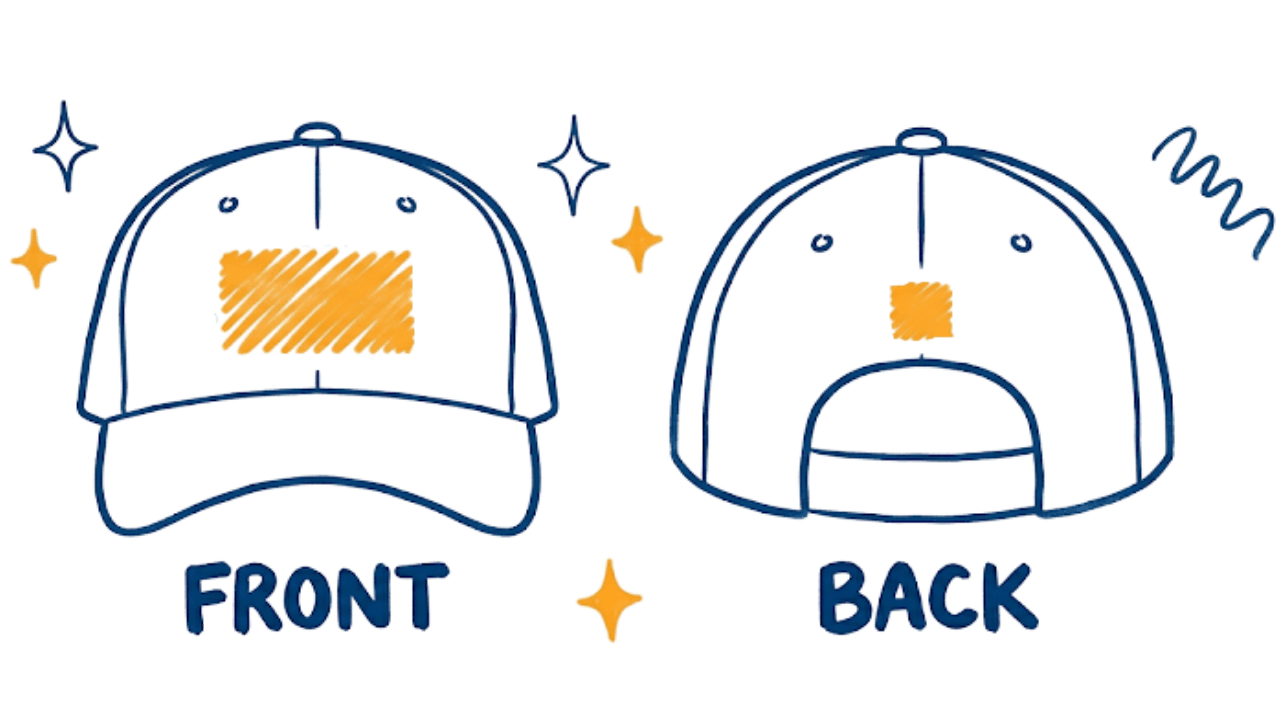 Embroidery placement areas for Premium Baseball Caps