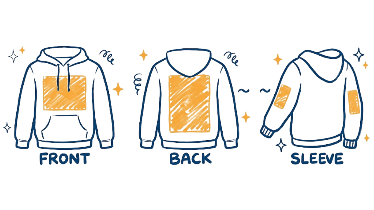 Print placement areas for Pure Cotton Hoodie With Zip