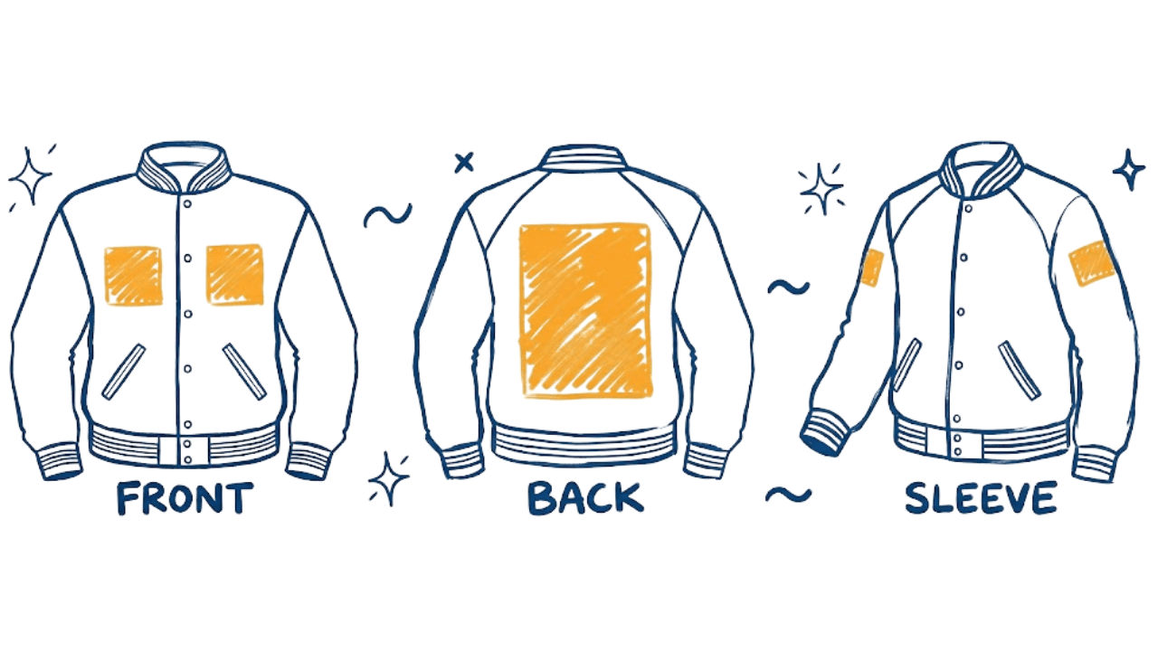 Print placement areas for Pure Cotton Varsity Jacket