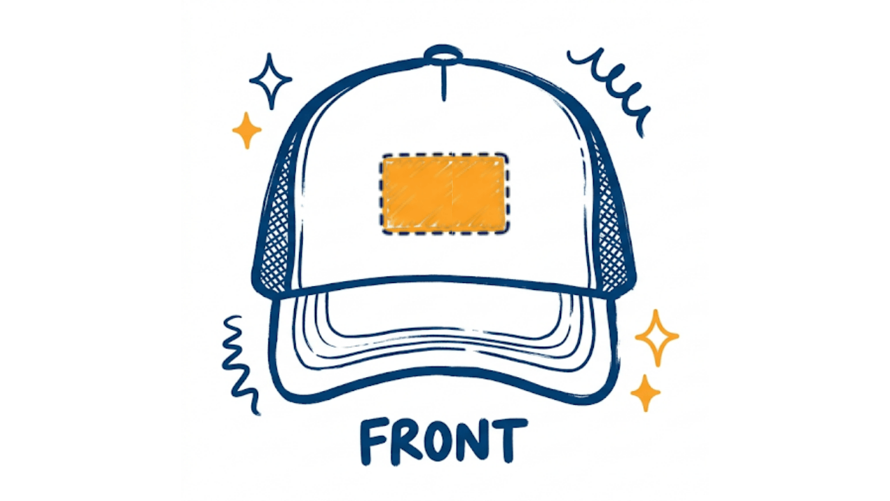 Embroidery placement areas for Premium Trucker Caps